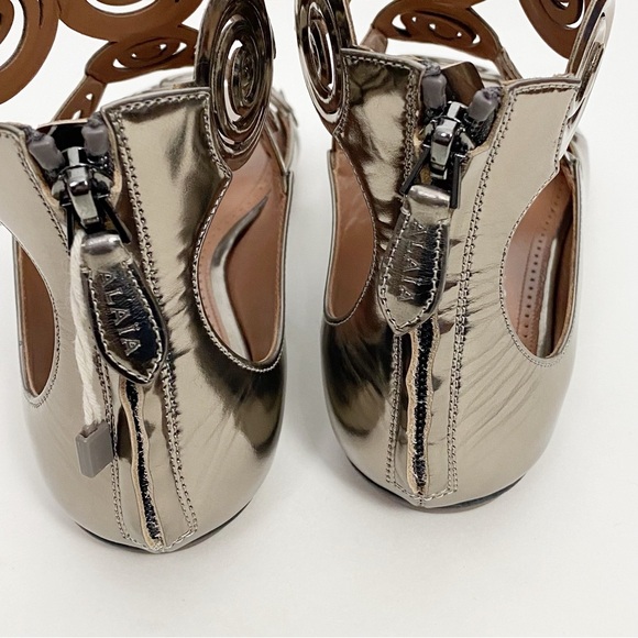 Alaia Rhodium Flat Sandals Gladiator Zip Up Metallic - Picture 9 of 10
